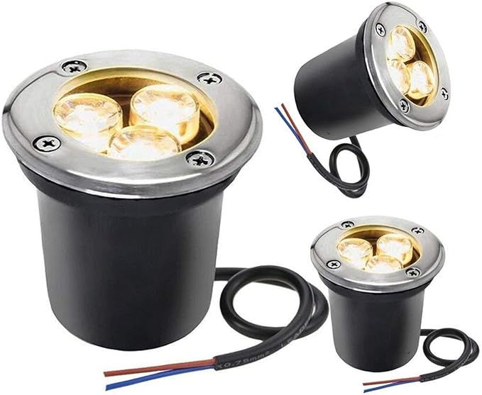 3Pcs Outdoor Buried Lights - Ground Led Landscape Lamp Led Well Lights 3W Ground Lights/Ip67 Waterproof Low Voltage Landscape Lighting Spotlight for Driveway/Deck/Step/G