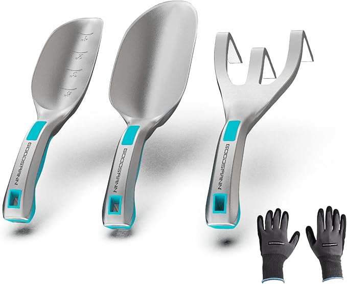 Garden Tool Set Die-cast Aluminum Gardening Hand Tools Tools 3 Piece by GOODSMANN Includes Hand Trowel Transplant Trowel Silver &amp Blue 9149-24301-03A 0