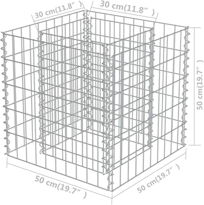 Galvanized Steel Gabion Planter Raised Bed Outdoor Garden Galvanized Steel Wire Mesh Grid Stone Wall Flower Raised Bed for Vegetables Flowers Plants 19.7x19.7x19.7