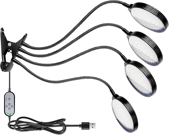 BRRNOO Grow Lights for Indoor Plants Grow Lights for Seed Starting Adjustable Desktop Clamp Growing Lamp 78 LEDs Sunlight Full Spectrum Light for Indoor Plants 5 Dimmable Levels (4 Heads)