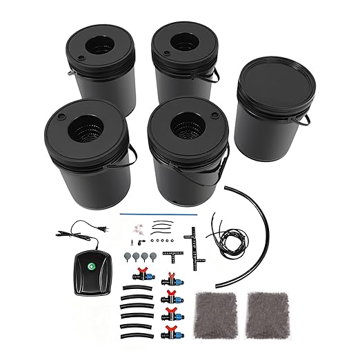 DWC Hydroponics Grow System 5-Gallon Deep Water Culture Recirculating Drip Garden System with Multi-Purpose 6m Hose Air Hose Air Pump and Air Stone for Indoor/Outdoor Leafy Vegetables