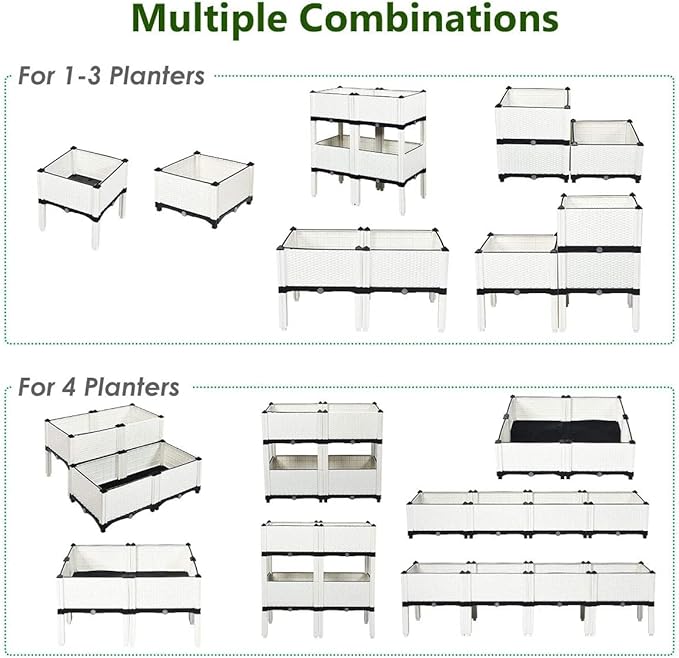 GRAFFY Set of 4 Raised Garden Bed Kits Elevated Garden Beds with Self-Watering Design Raised Garden Boxes for Flowers Vegetables and Herbs Planting Box Container for Patio Yard Balcony (White)