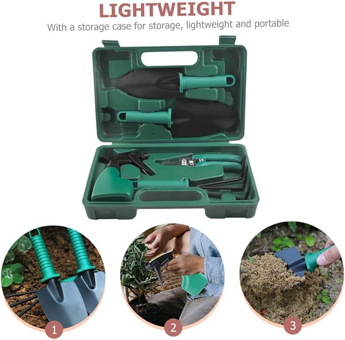 Garden Tool Set with Shovel Rake Pruners 5pcs Portable Gardening Kit for Planting and Outdoor Soil Digging with Carrying Case