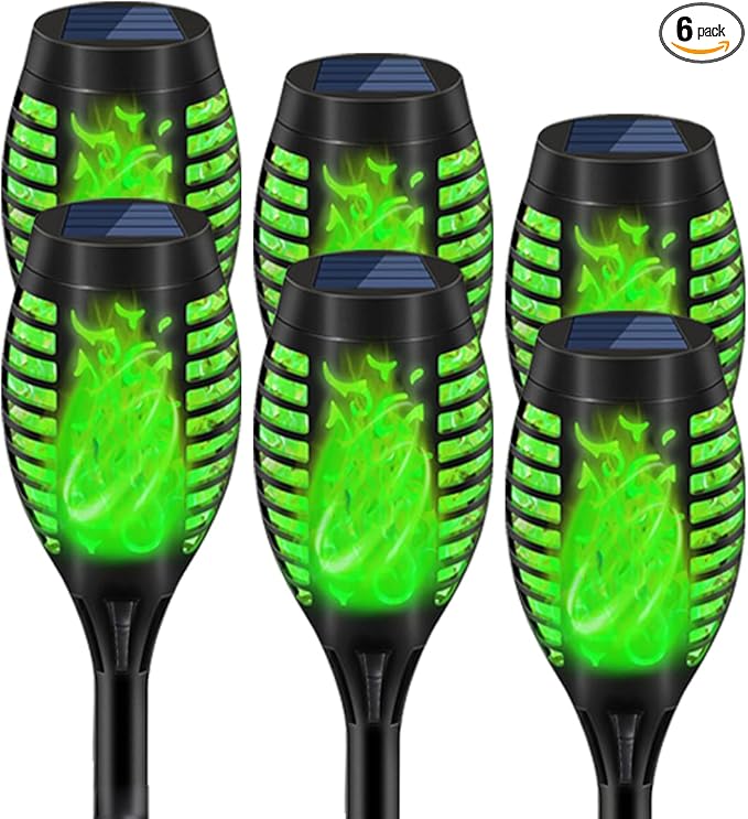 Solar Torch Lights Outdoor Flickering Flame Effect Waterproof Green Flame Landscape Path Garden Decoration 20 Inches (6)