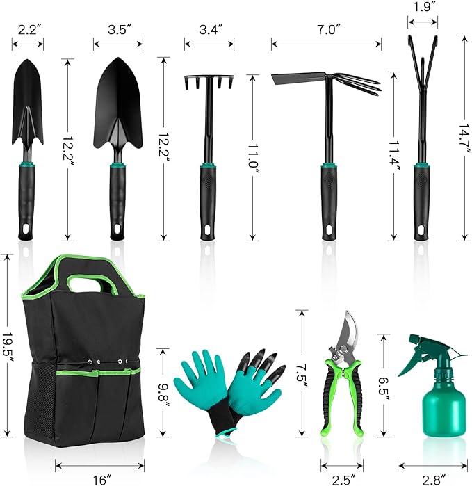 9 PCS Garden Tool Set Kids Gardening Tool Kit for Digging Planting and Pruning Gardening Hand Tools with Storage Bag Ideal Garden Gifts for Men Women and Any Gardener