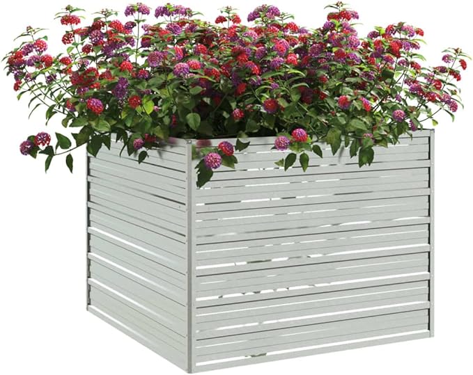 Garden Raised Bed 39.4x39.4x30.3 Galvanized Steel Silver