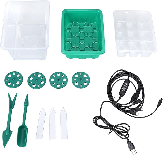 Plant Starter Kit with 5 - Level Full Grow Light USB Powered Transparent PET Tray - Adjustable Brightness and Timing for Indoor Seedling Growth and Home Gardeners