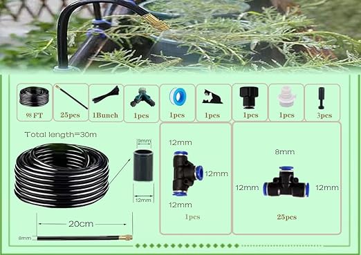 Drip Irrigation Kit Automatic Watering System for Potted Plants 360 Degree Adjustable Copper Micro Sprinklers Quick Connect Tubing Fittings for Garden Lawn Patio Balcony(25 Nozzles)