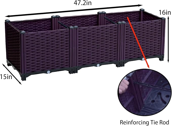 3-Pack Raised Garden Bed with Legs Elevated Plastic Planter Boxes with Drainage Holes Easy Assembly Outdoor Gardening Containers for Vegetables Herbs Flowers - Fit Patio Balcony Backyard