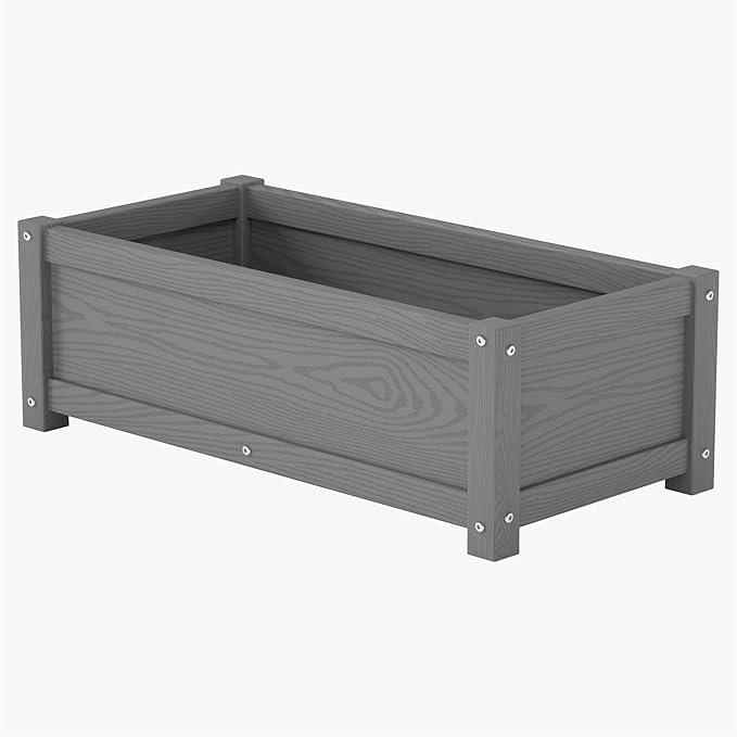 HDPE Planter Box All-Weather Outdoor Garden Bed Easy to Assemble Drainage System Low Maintenance Non-Fading for Flower/Herb/Seed (Gray)