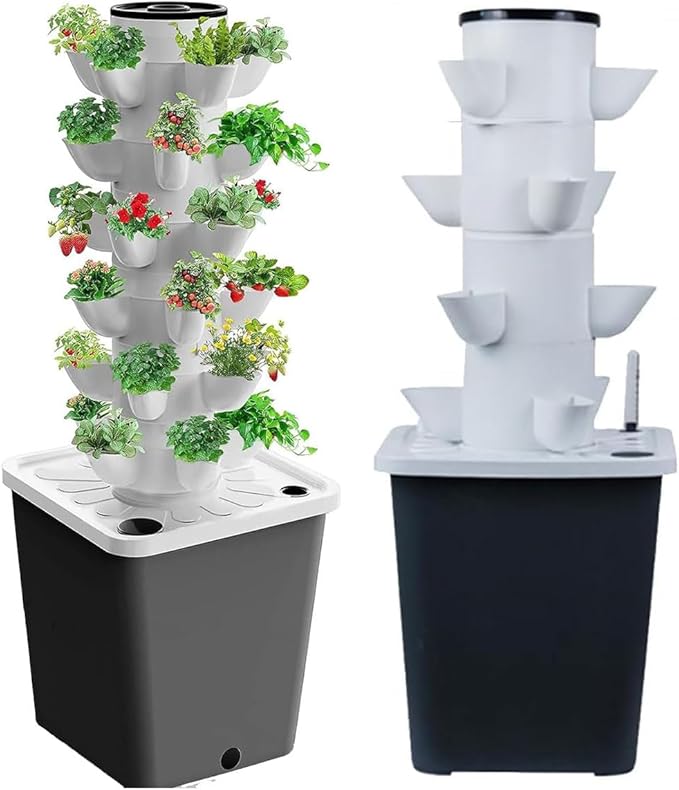 Hydroponics Growing System Vertical Tower15/20/25/30 Holes Hydroponic Growing System Hydroponics Tower Garden for Indoor Herbs Fruits and Vegetables20holes