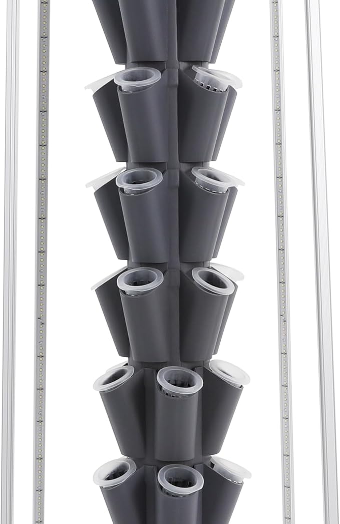 8-Tier Hydroponic Vertical Growing Kit with 40 Planting Holes &amp 4 LED Grow Lights - 5.28Gal Water Tank Food-Grade PP Auto Water Pump for Indoor/Outdoor Leafy Veggies &amp Herbs