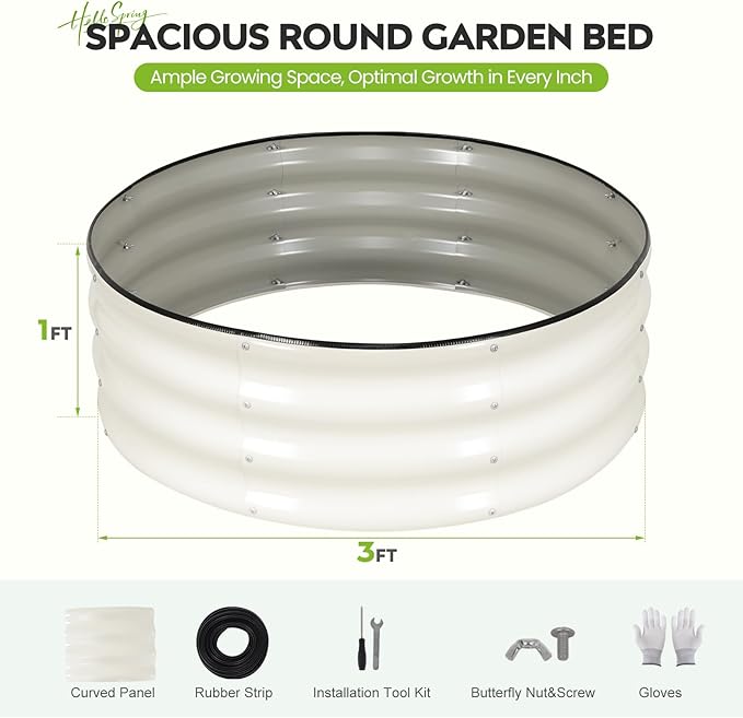 ZORMY Galvanized Raised Garden Bed Outdoor Round Metal Planter Boxes 2 Pcs 3x3x1ft Steel Raised Bed Kit for Planting Vegetables Fruits Flowers(White)