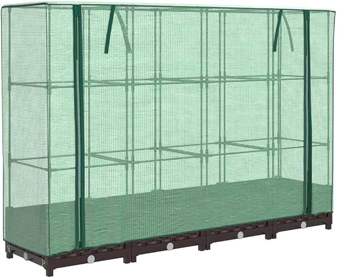 Raised Garden Bed with Greenhouse Cover Brown Polypropylene Polyethylene Iron 63x15.7x48.4 Inch Planter Box for Outdoor Plants Rattan Look