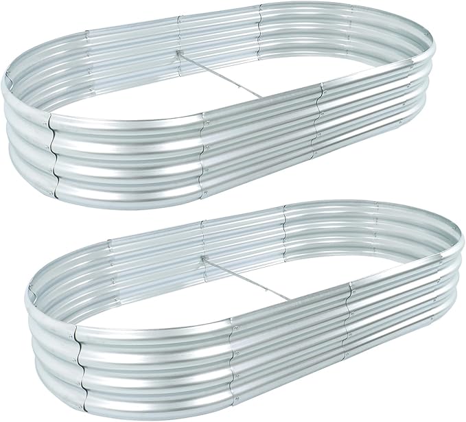 2 Pack 6x3x1Ft Outdoor Metal Raised Garden Bed Flower for Planting Vegetables Herbs Flowers Oval Floor Planting Box Garden Bed Galvanized Steel
