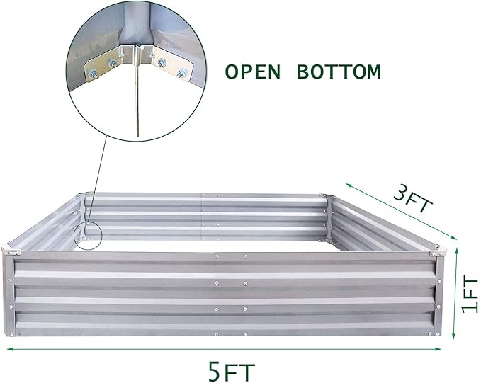Galvanized Raised Garden Beds for Vegetables Metal Planter Boxes Outdoor Large Patio Bed Kit Planting Herb 5x3x1ft