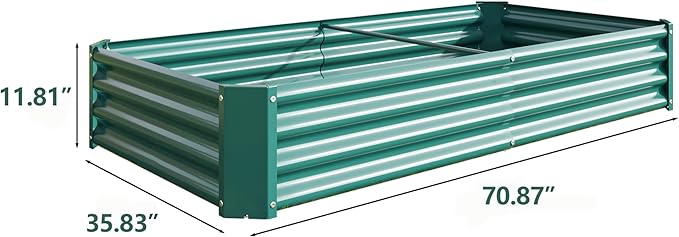 Raised Garden Beds Outdoor for Gardening 6×3×1ft Galvanized Rectangular Plastic Raised Planter Garden Box for Fruit Vegetables Herbs Flowers Growing Bed for Lawn Patio Balcony Green