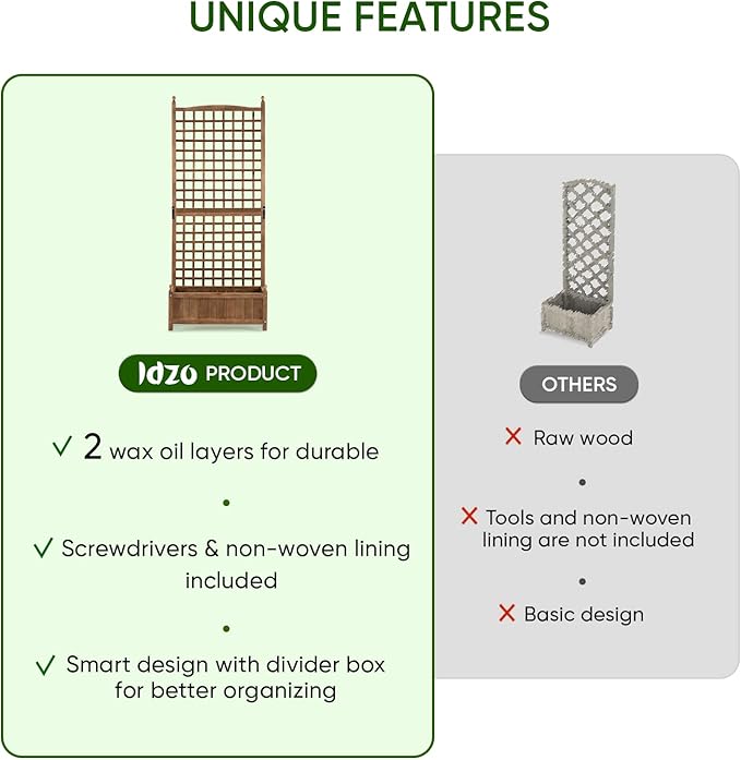 Idzo Raised Garden Bed with Trellis Durable Oil Coated Planter with Trellis 71 Inches Height Vertical Gardens Outdoors with Convenient Non Woven Lining for Better Plants Growing