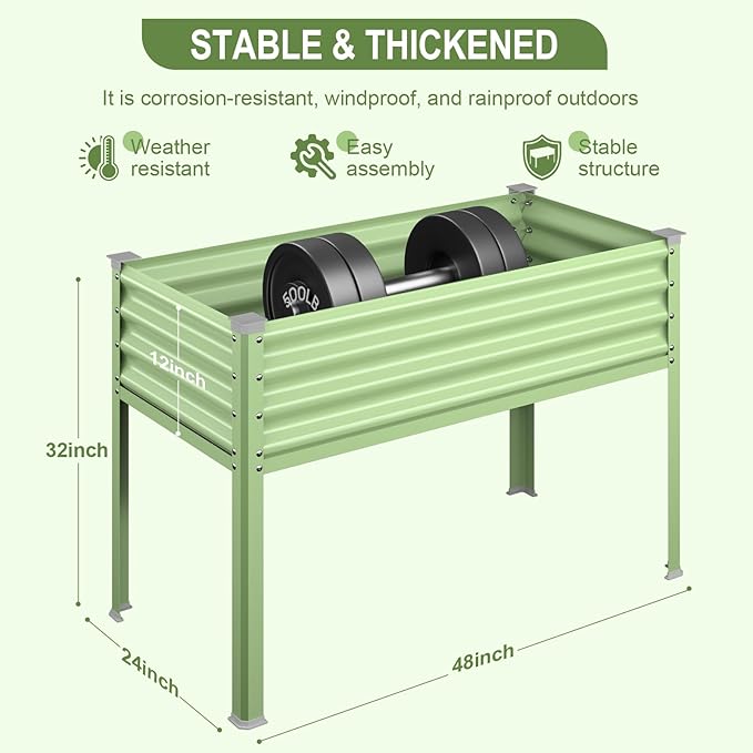 Raised Garden Bed with Legs 48×24×32in Galvanized Raised Garden Beds Outdoor Elevated Metal Planter Box for Gardening Vegetables Flowers Herb （Green）