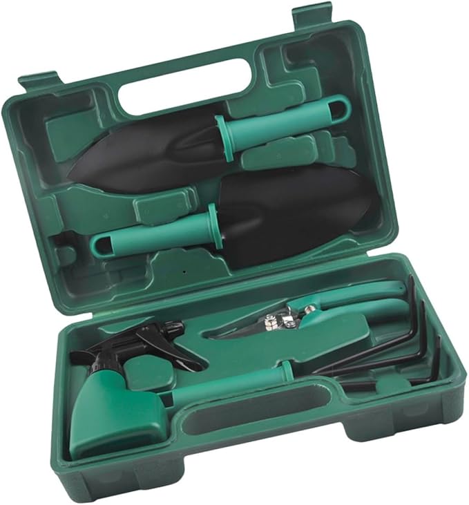 Luxshiny Stainless Steel Garden Tool Set with Carry Case 5pcs Flower Planting Shovels and Gardening Scissors for Outdoor Gardening and Lawn Care