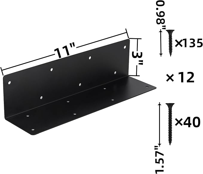 12 Pcs Raised Garden Bed Corner Brackets for 12''-24'' Flower Vegetable Furniture Planter Wood Garden Bed Box 11 x 3 x 3 Black Metal Corner Brackets Decorative with Screws