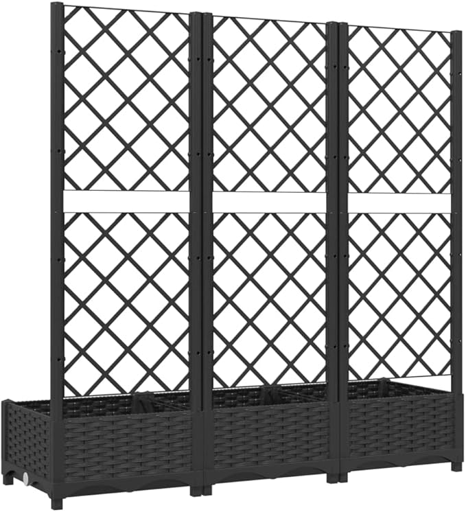Large Garden Planter Black Polypropylene 47.2 with Trellis Raised Garden Bed for Outdoor Plants Balcony Terrace Gardening