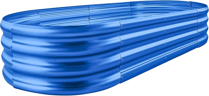 Land Guard Galvanized Raised Garden Bed Kit Galvanized Planter Raised Garden Boxes Outdoor Oval Large Metal Raised Garden Beds for Vegetables 4 x 2 x 1ft(1pcs) (Blue)…