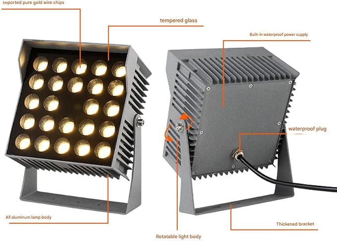 Square LED Flood Light - AC220V Spotlight Led Beam Lamp 30°A Beam of Light Spotlight Waterproof Long-Range Projection Lights Outdoor Narrow Light Wall Washer Lamp(Warm White Light18W)