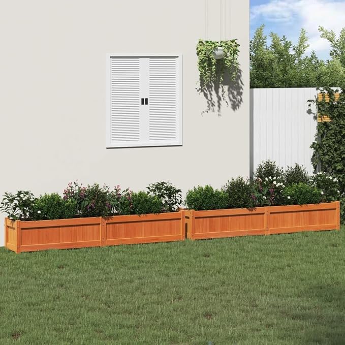 2 pcs Wood Raised Garden Bed Garden Planter Box Outdoor Wood Raised Garden Bed for Vegetables Flowers Herbs Wax Brown Solid Wood Pine-375