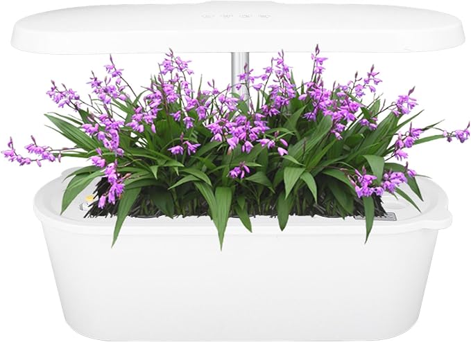 Hydroponics Growing System Kit 7 Pods Indoor Gardening System with 24W LED Grow Light 2 Smart Light Modes Microgreens Growing Kit (White)
