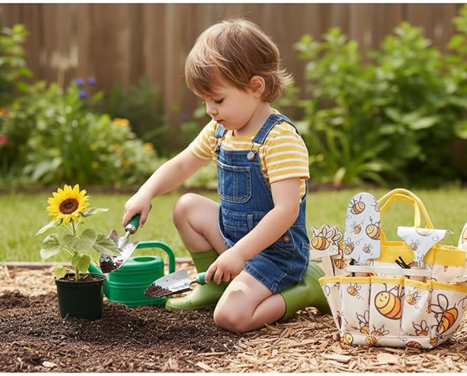 Gardenwind 9Pcs Gardening Tools kit for Toys Safety and Heavy Duty Gardening Gifts Shovels Gloves and Tool Bag