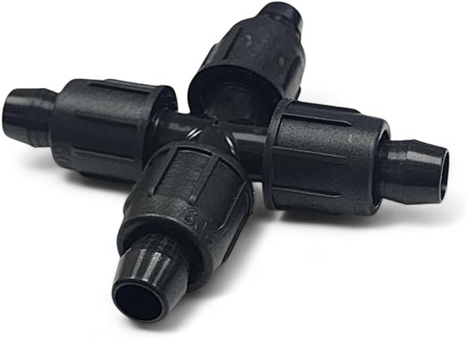 USA Made - 5 PACK Premium 1/2 Inch I.D 590 - .630 Drip Tape Irrigation Tubing 18mm Cross 4 Way Universal Perma-Loc Connector Barbed Locking Fitting - Fits All Brands Rainbird Netafim Etc. 18mm