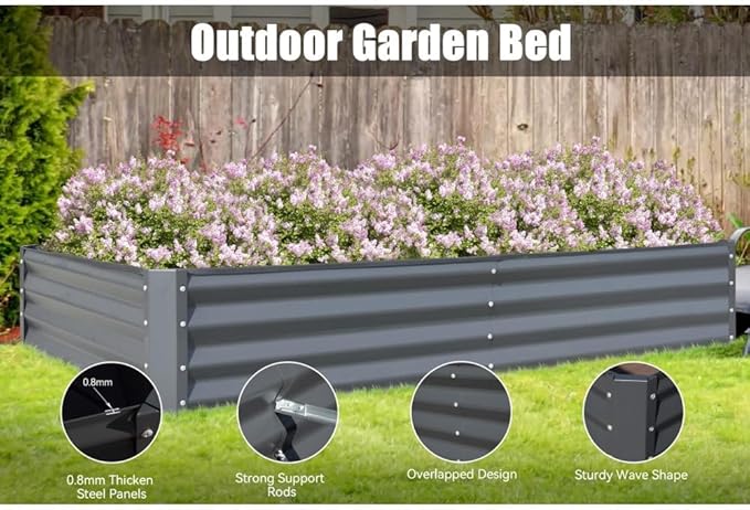 Heavy-Duty Galvanized Steel Raised Garden Bed for Outdoor Vegetable Fruit and Flower Planting – Rust-Resistant Metal Planter Box (8x4x1ft (Gray))