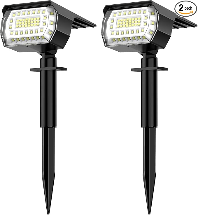 Solar Spot Lights Outdoor [57 LED/2 Pack] Solar Lights Outdoor IP65 Waterproof 3 Modes Solar Powered Landscape Spotlights for Garden Yard Outside Patio Pathway Pool(Cold White)