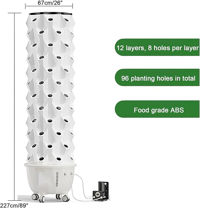 Vertical Hydroponic Grow Tower Aeroponic Tower for Herbs Fruits and Vegetables with Movable Water Tank Hydrating Pump Timer Adapter(XX-Large)