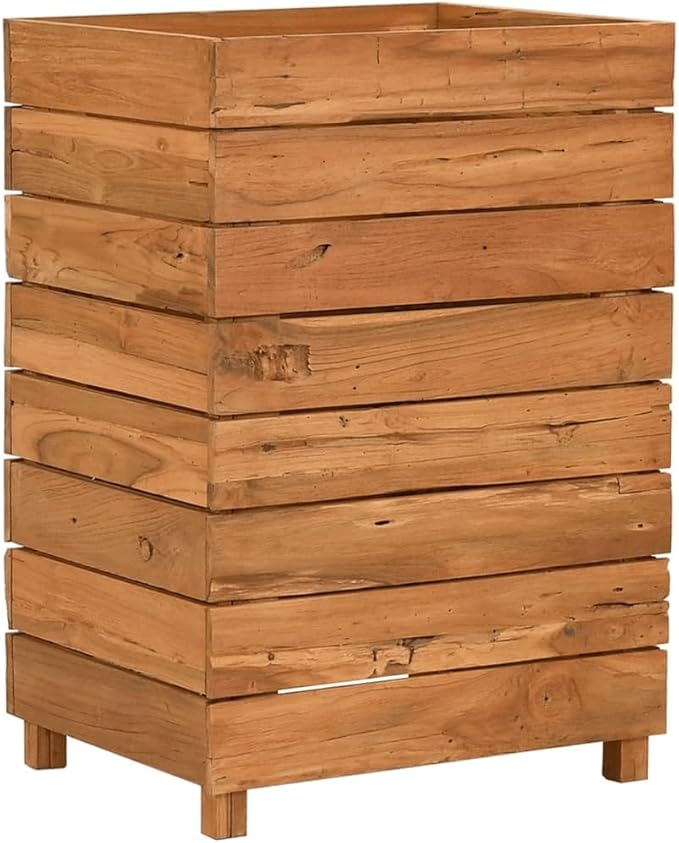 Raised Garden Bed Natural Teak Wood Planter Box Steel Frame 19.7x15.7x28.3 Inch Rectangular Indoor Outdoor Gardening