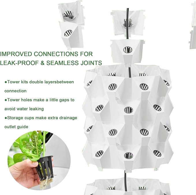 Vertical Hydroponic Grow Tower Aeroponic Tower for Herbs Fruits and Vegetables with Movable Water Tank Hydrating Pump Timer Adapter(XX-Large)