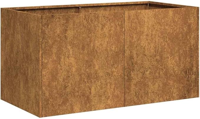 Large Rusty Weathering Steel Planter Box 31.5x15.7x15.7 Rectangular Outdoor Raised Garden Bed for Flowers Herbs Patio Balcony