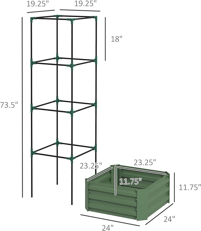 Galvanized Steel Raised Garden Bed with Built-in Trellis 24x24 Open Bottom for Climbing Plants &amp Vegetables Backyard Gardening