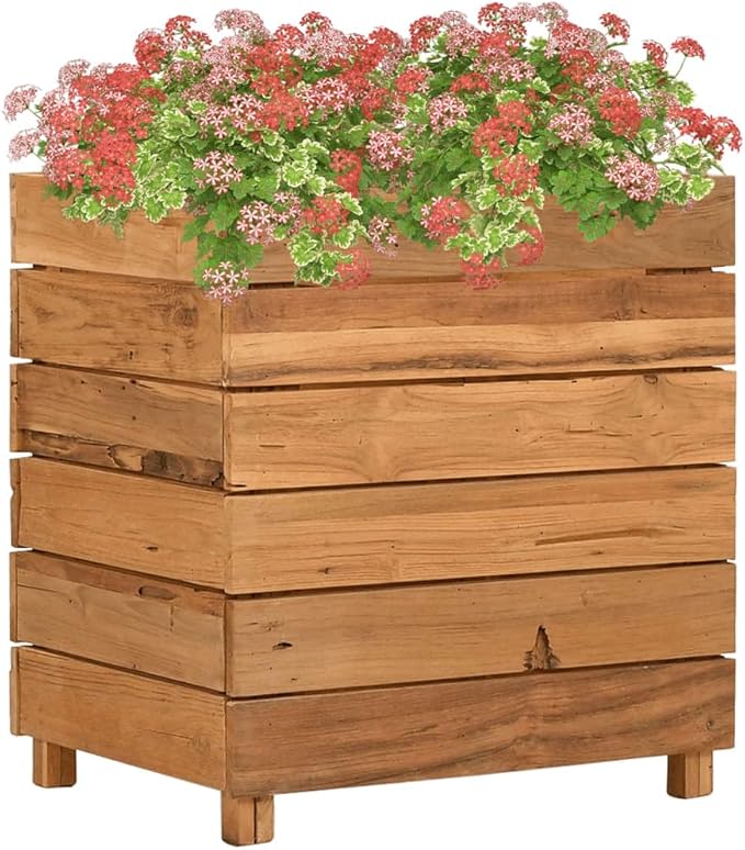 Raised Garden Bed Steel Frame Landscape Galvanized Welded Wire Mesh for Garden Walls Fencing &amp Patio - Recycled Teak Wood