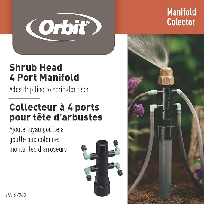 Orbit 15-Pack Drip System Shrub Adapter 4-Port Watering Manifold for 1/4 Inch Tube