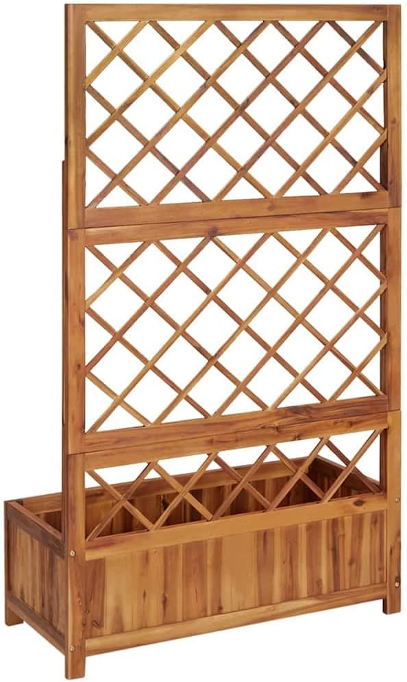 Raised Bed with Trellis Garden beds Outdoor Planter Boxes Outdoor Suitable for Flowers Patios Backyard Restaurants 33.5x15x59.1 Solid Acacia Wood