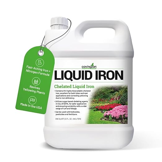 Covington Chelated Liquid Iron Concentrate (32oz) Lawn &amp Garden Liquid Iron &amp Nitrogen Supplement for Plants Shrubs &amp Trees Treats Deficiency Discoloration Stunted Growth &amp Root St