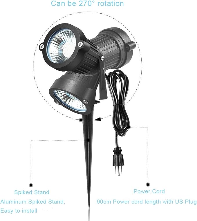 Pack of 2 Outdoor LED Landscape Lights Waterproof Spotlight with Spike Stand and Plug for Driveway Outdoor Lawn Lighting Flood Garden Yard (9W Cool White)