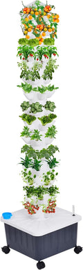 Vertical Hydroponic Tower Growing System 14-Layer 70 Plant Sites Grow Kit with Movable Water Tank Pump Timer for Home Indoor Outdoor Vegetable Strawberry Lettuce Growing