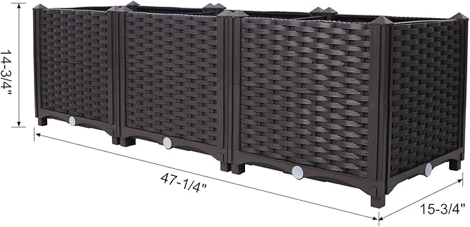 Donext Brown Modern Planter Box OutdoorsExtra Deep Raised Garden Bed Balcony Planters with Drainage Layer Outdoor Flower Vegetable Pot(47.2 L X 15.7 D X 14.7 H)