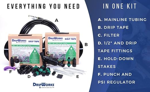 Automated Dripworks Drip Tape Irrigation Kit for Watering Row Crops in Farms (with Timer) - Waters Upto 20 100' Rows (1/8 Acre) | Agricultural Grade Components | Trusted Brand Since 1991