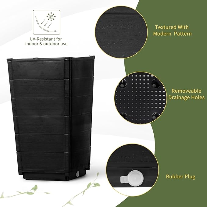 2 Pack Outdoor Garden Flower Standing Planter BoxOutdoor Tall Plastic Planter SetIndoor Outdoor Flower BedVertical Flower Pot Standwith Drainage Holesfor Patio Porch Yard Balcony (Dark Brown)