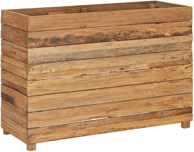 Raised Bed 39.4x15.7x28.3 Solid Wood Teak and SteelRaised Garden BedOutdoor Planters for Flower Herb Garden