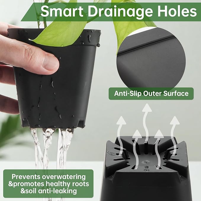 100 Pack Plant Nursery Pots 3.15 Inch Durable Square Seedling Pots with Drainage Holes Reusable Small Plastic Flower Pots for Seed Starting Transplanting Herb Garden